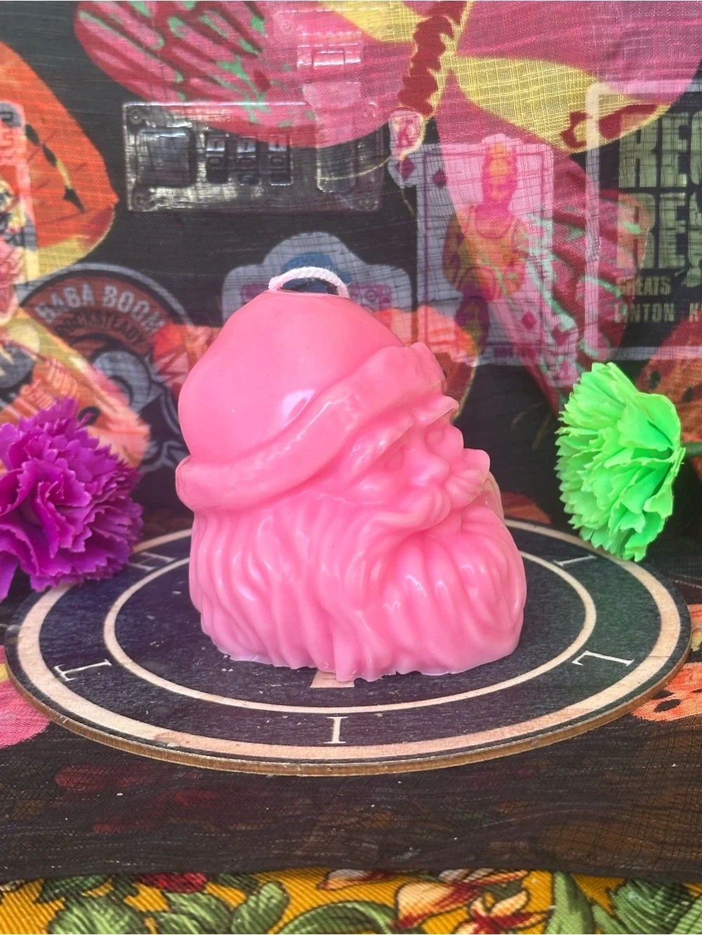 Handmade Pink Santa Head Candle – Retro Christmas Figurine Candle
